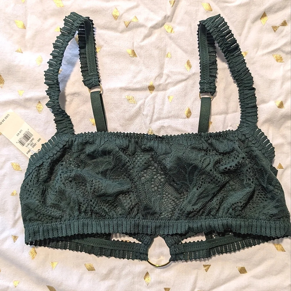 NWT Aerie lace bralette dark green gold hardware size XS - Picture 1 of 3